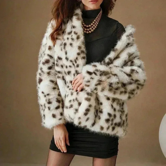 Multicolor Casual Women's Chic Leopard Texture Fluffy Short Jacket - Picture 5 of 6